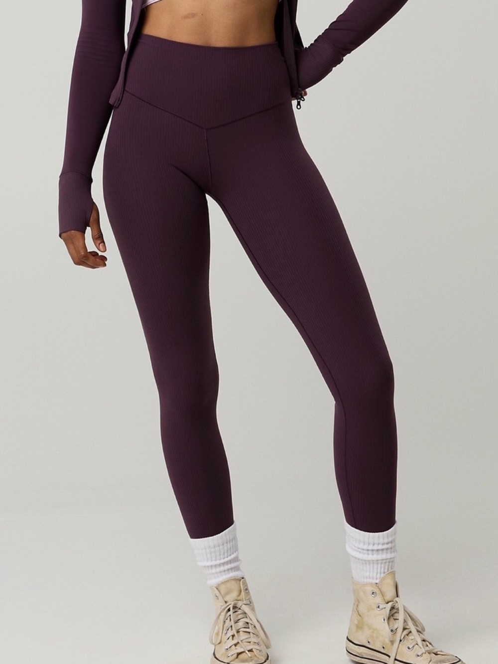 NWT Aerie Offline Burgundy Purple Ribbed Real Me Xtra 7/8 Legging Large